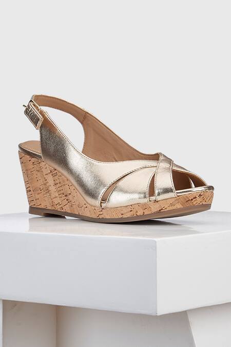 Gold 2025 leather wedges